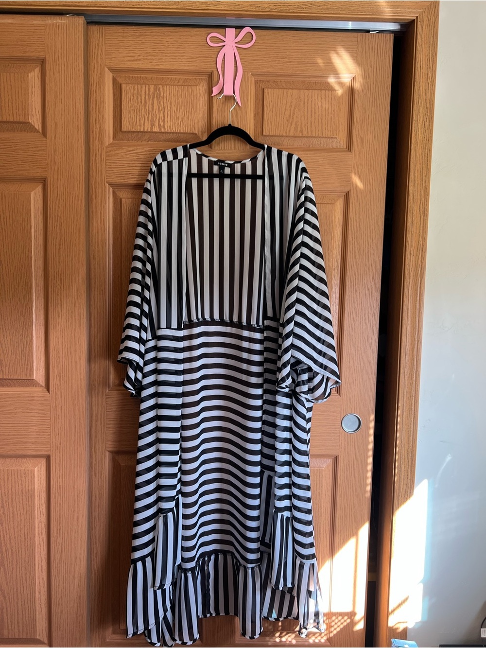 torrid Black & White Striped maxi kimono